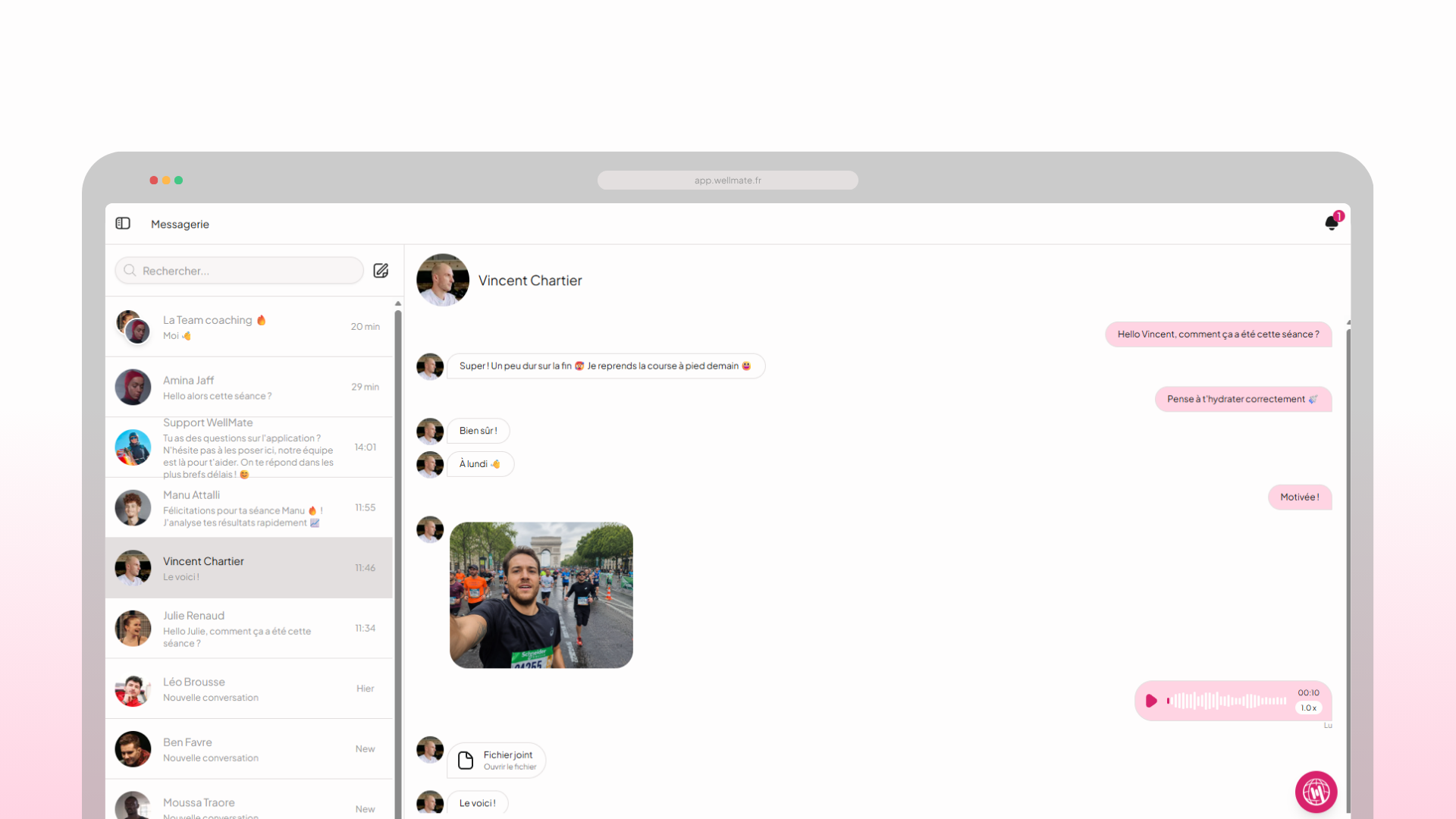 Partage de médias dans la messagerie WellMate