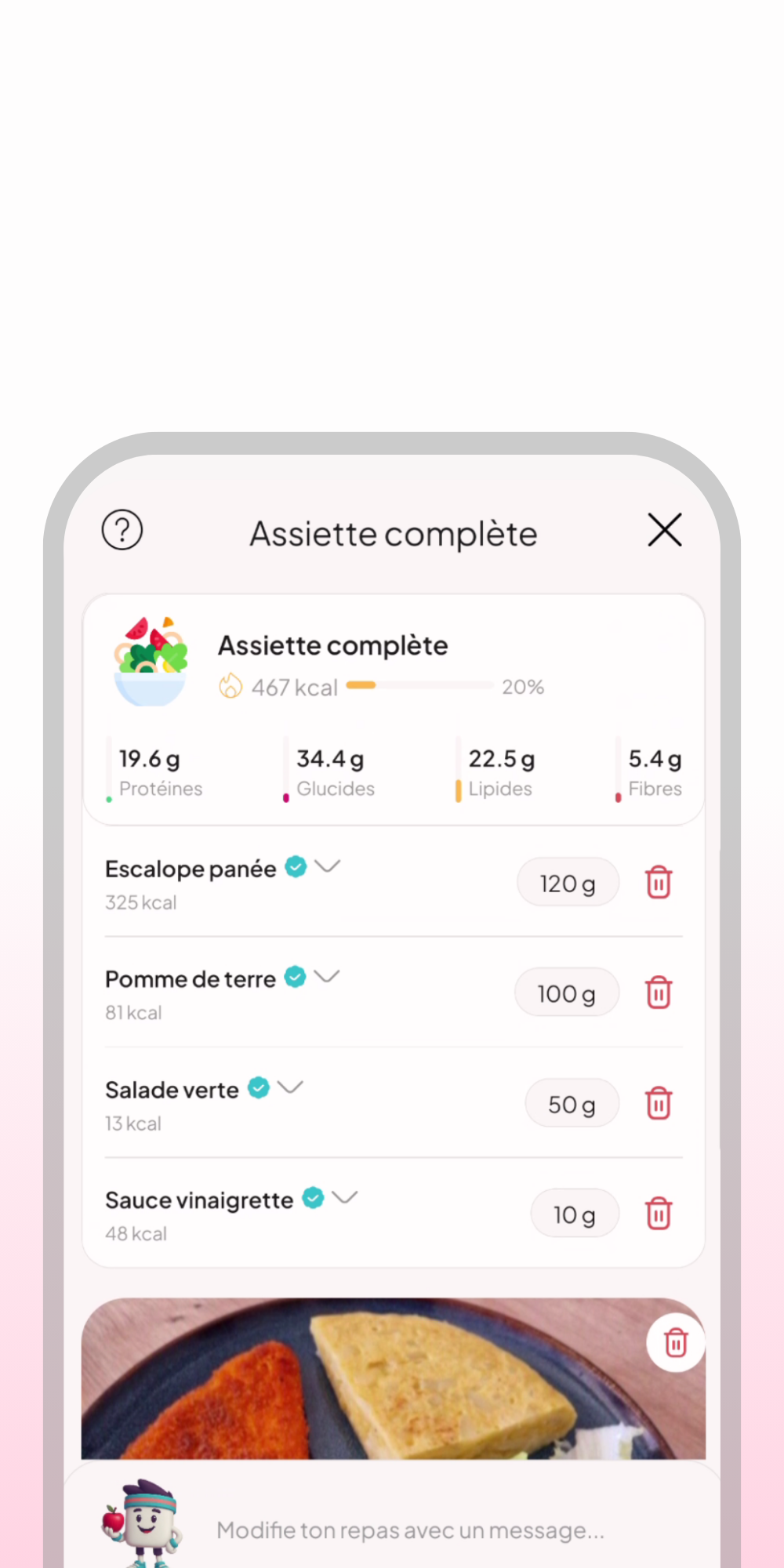 Analyse de repas par photo dans WellMate