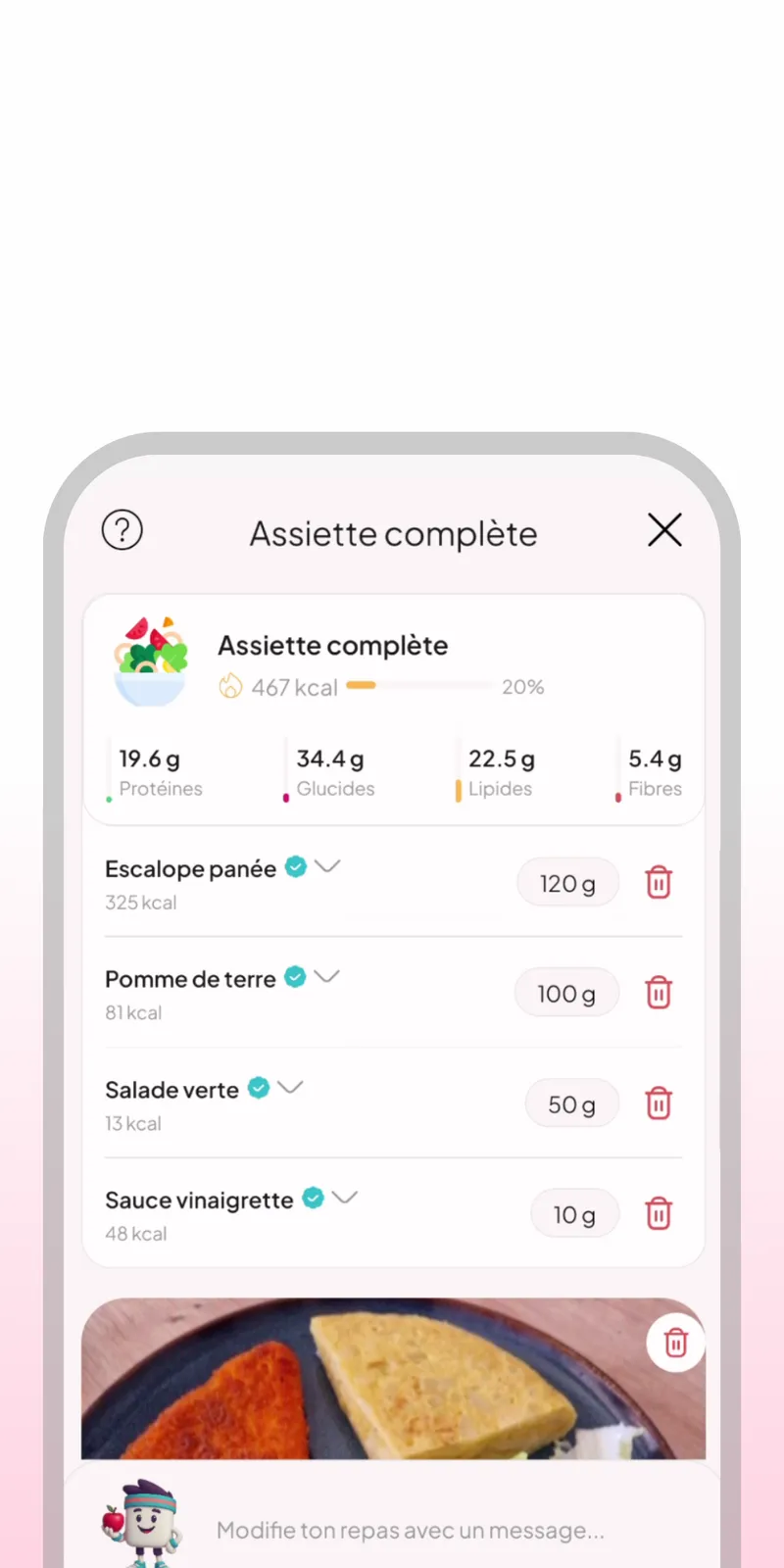 Meal analysis from a photo in WellMate