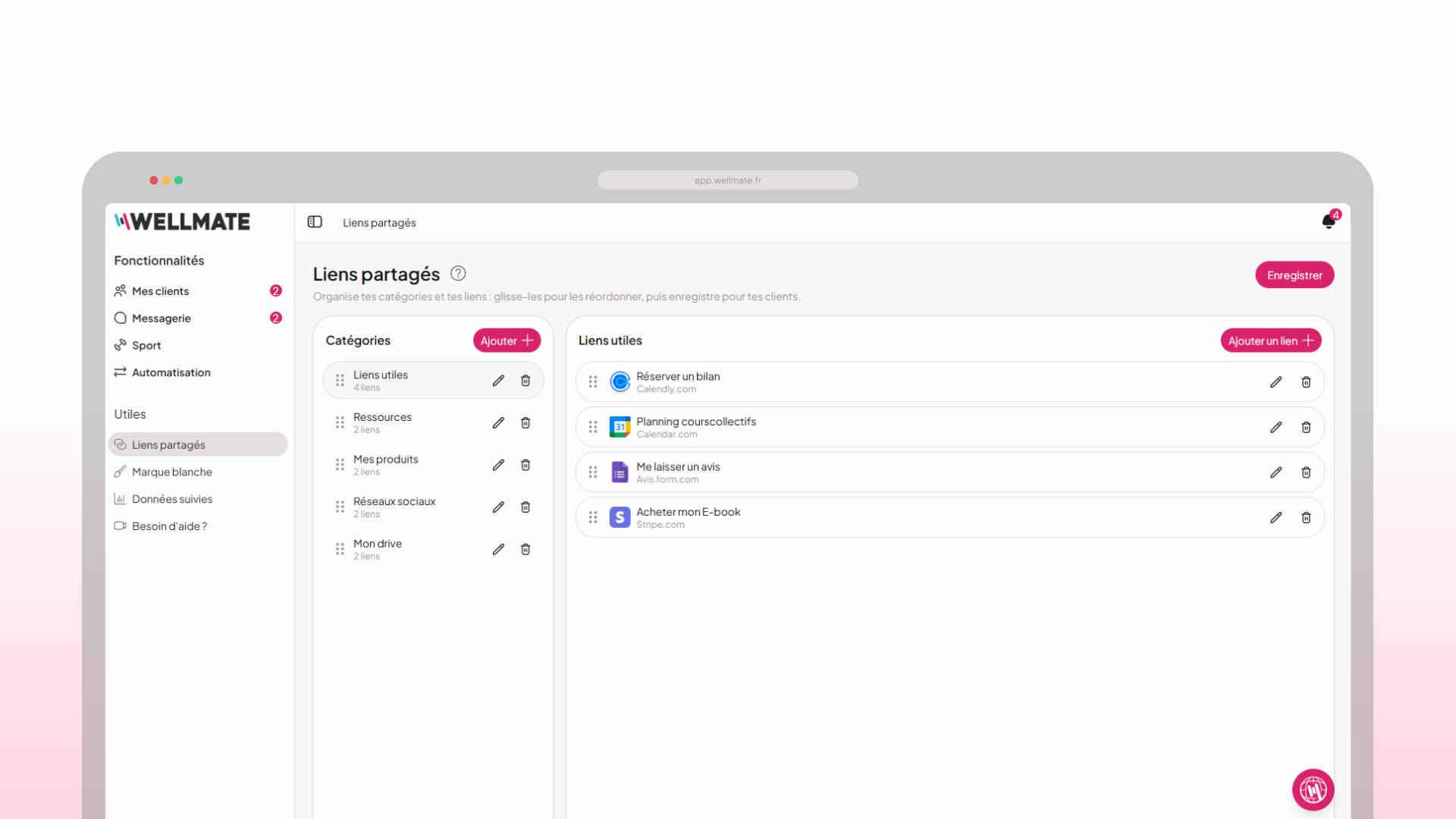 Page liens personnalisée WellMate