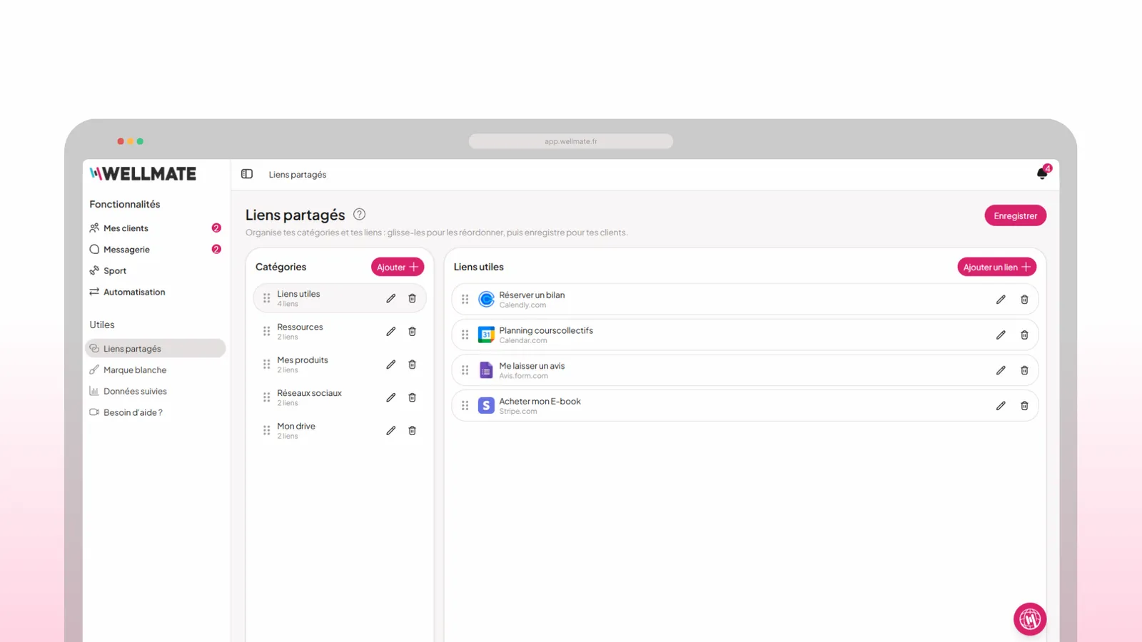 Customised WellMate link page