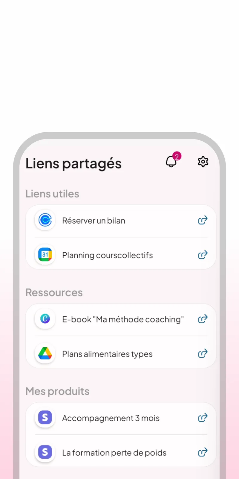 WellMate TRAINING app with the link page