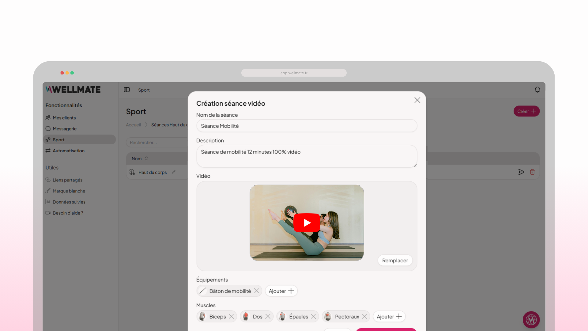 Import de séances vidéo dans WellMate