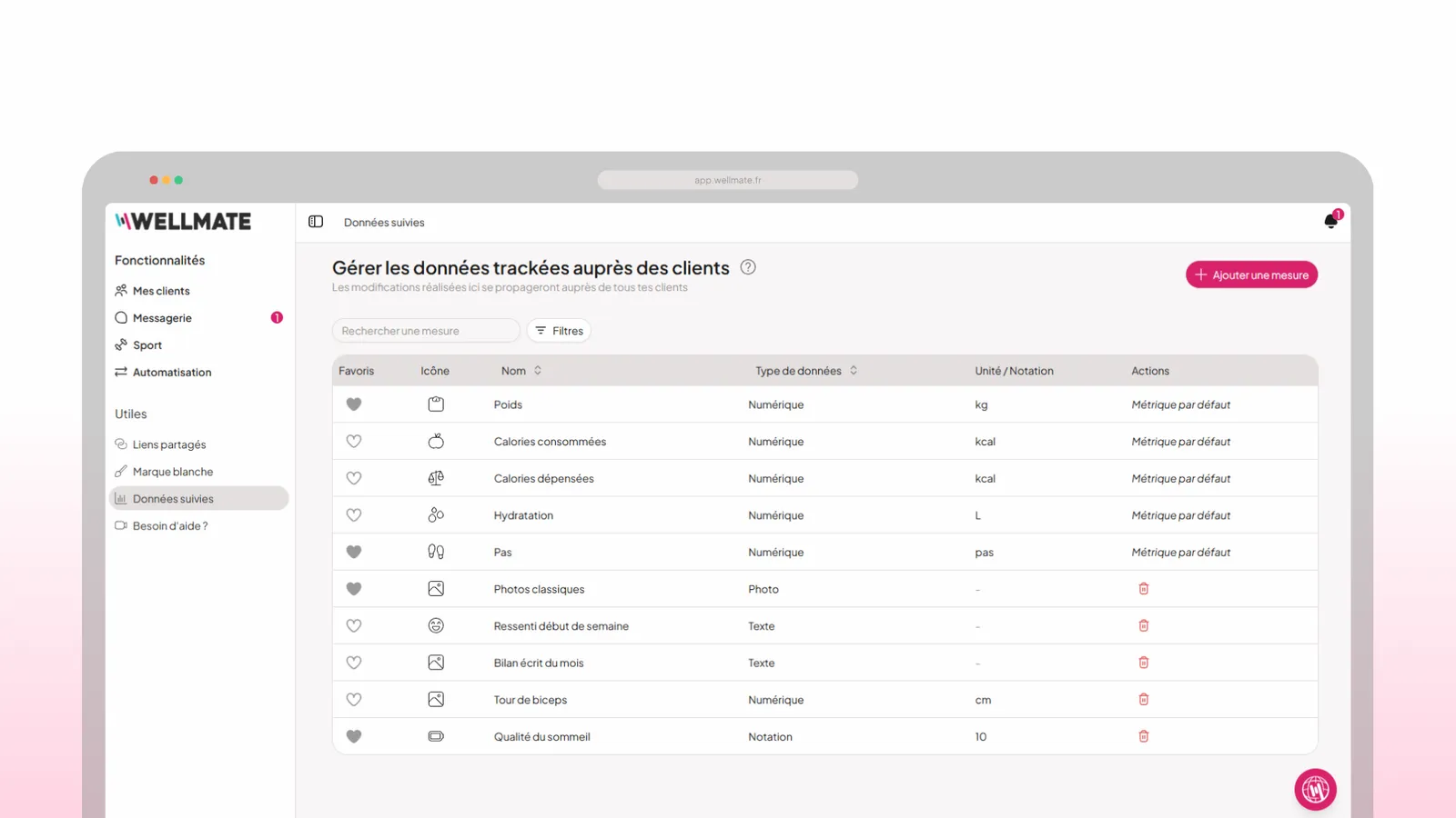 Customising WellMate tracking metrics