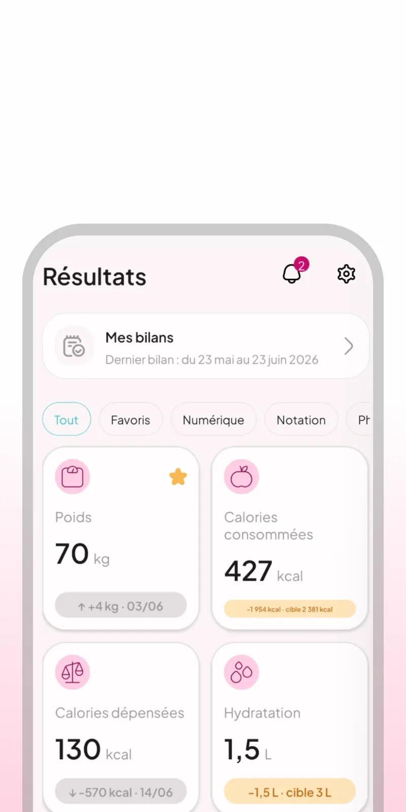 Client results page in WellMate