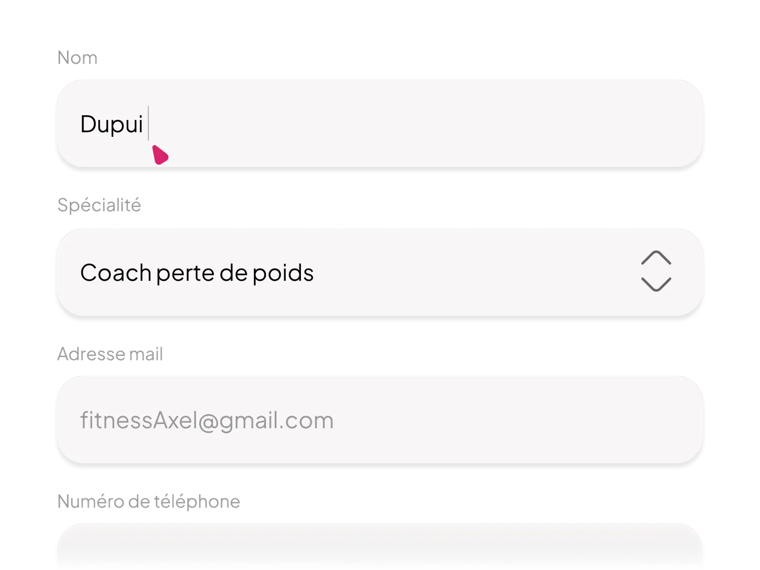 Aperçu visuel de l'espace coach en cours de configuration